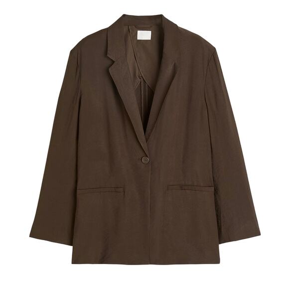 NWT H&M Linen Blend Brown Oversized Workwear Preppy Classiccore Blazer Size XS - Picture 1 of 8